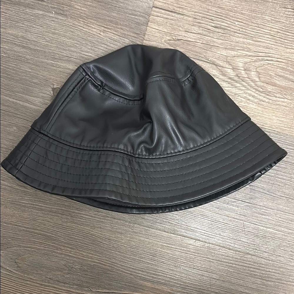 Black Faux Leather Bucket Hat